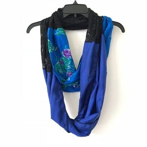 Blue floral and lace infinity scarf